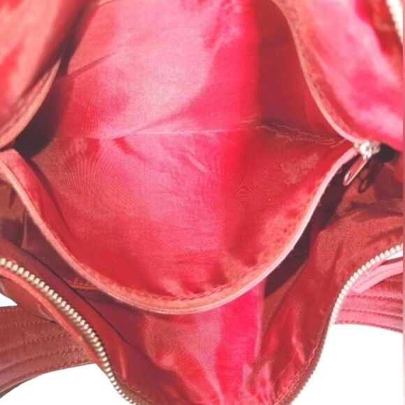 Pelle Studio Diagonal Striped Dark Red Genuine Leather Shoulder Bag 16"X10"X4.5" - Picture 9 of 12